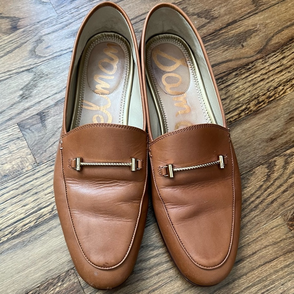 Sam Edelman Tan Leather Loafers with Gold Accent
